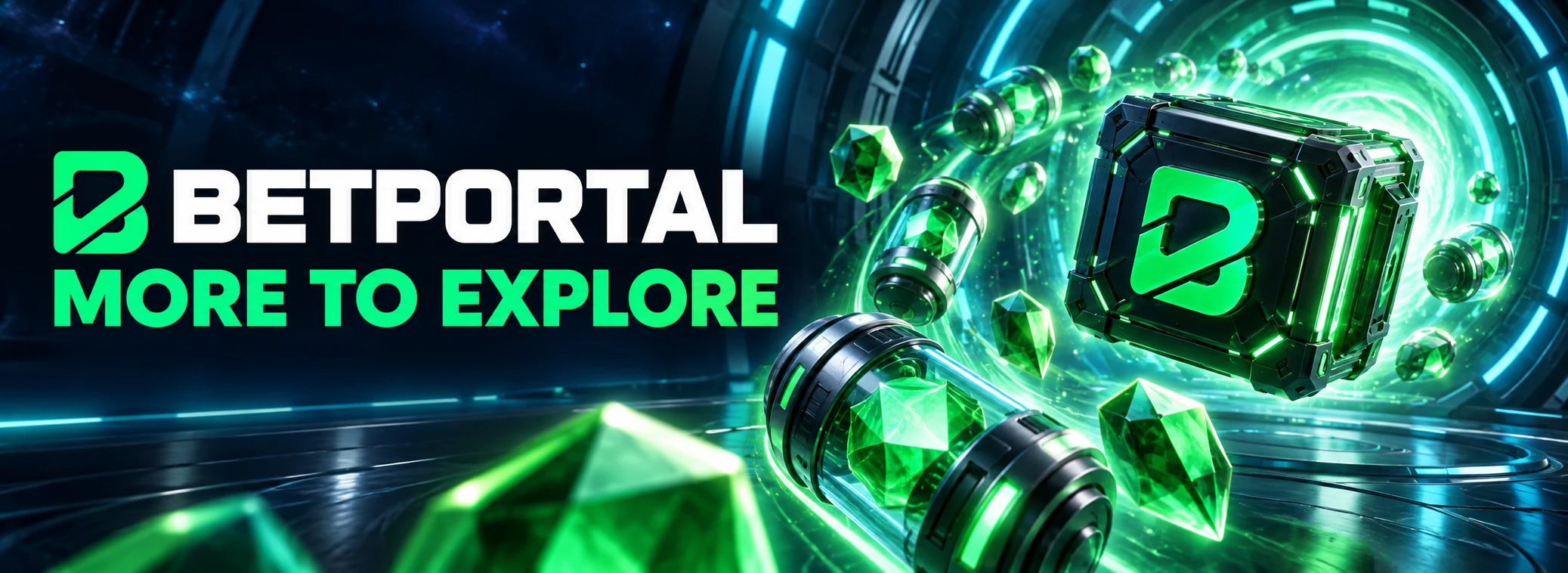 Betportal: More to Explore, with a green reward capsule emerging from a portal